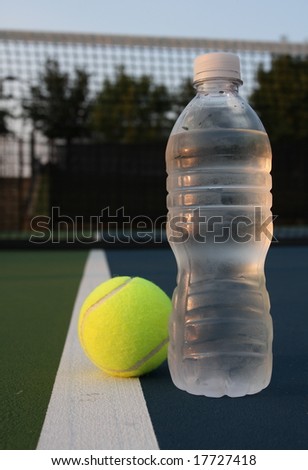 Water bottle and a tennis ball, health