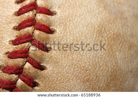 Close up of a baseball threads with room for copy