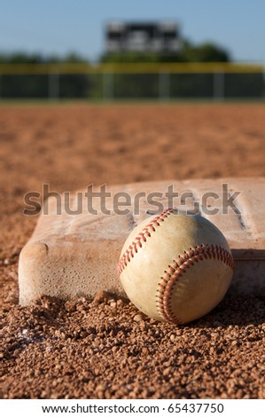 Baseball near the base with room for copy