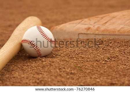 Baseball & Bat near a base with room for copy