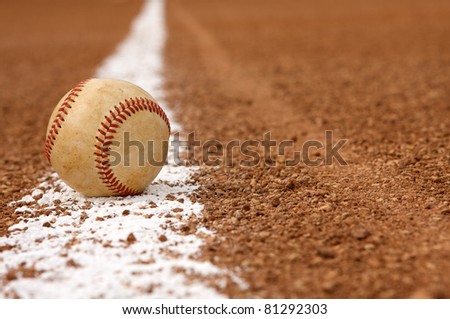 Baseball on the infield chalk line with room for copy