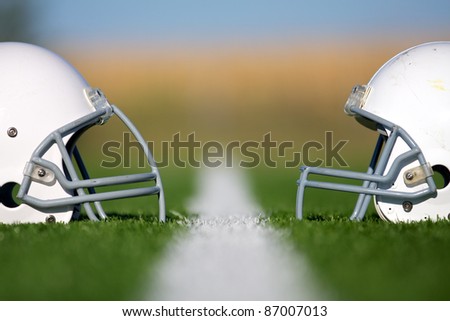 American Football Helmets Faced Off with Shallow Depth of Field