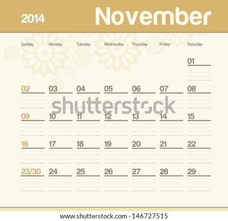 Calendar to schedule monthly November Calendar to schedule monthly November