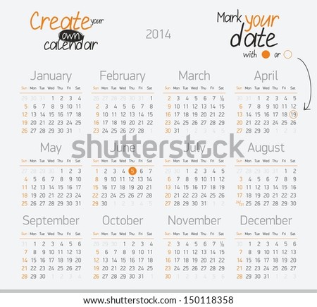 Printable calendar 2014 Easy to edit Printable calendar 2014 Easy to edit