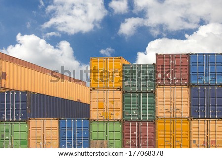 Stacked cargo containers in storage area of freight sea port