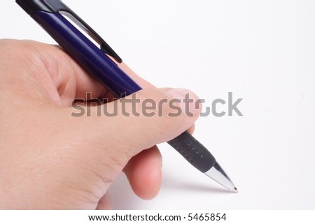 Pen in the hand over white background