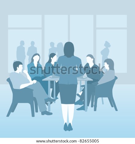 Business, board room or school meeting, blue vector