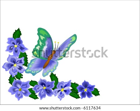 Butterfly And Flowers Over White As A Border For Note C