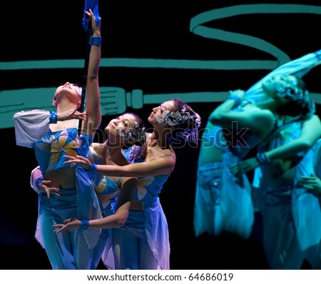 CHENGDU - DEC 9: HAIZHENG art troupe perform group dance \