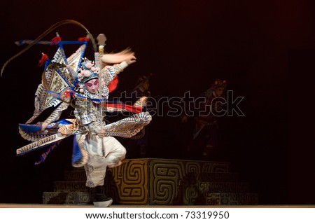 CHENGDU - OCT 26: Chinese opera actor performs traditional drama onstage at Jinsha theater.Oct 26, 2008 in Chengdu, China. The leading role is the famous opera actor Lin Weilin.