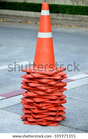 Traffic cone on the foot path