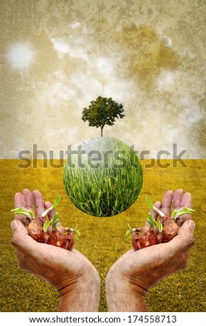 Help the earth by planting tree concept in vintage style