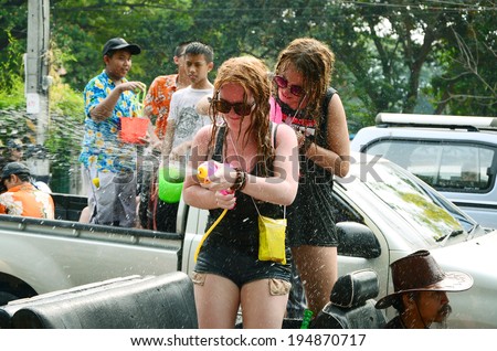 CHIANG MAI, THAILAND - APRIL 14 : People enjoy splashing water together in songkran festival on April 14, 2014 in Chiang Mai, Thailand
