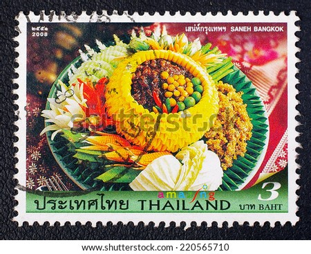 THAILAND - CIRCA 2008:A stamp printed in Thailand shows Thai cuisine for promote Amazing Thailand campaign, circa 2008