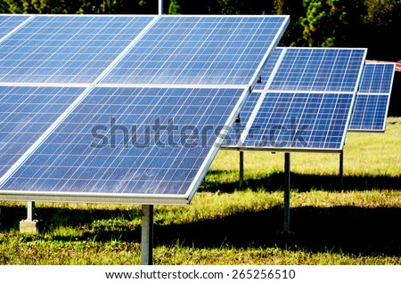 Solar cell panel in solar farm close up in Thailand