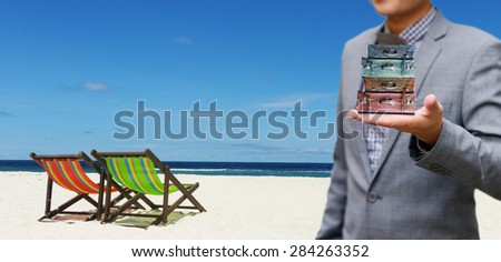 Summer travel package concept, Businessman offer travel package
