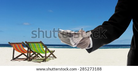 Businessman pay for rent the beach, Investment concept