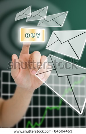 Hand pushing the buy button for send the order, Order concept