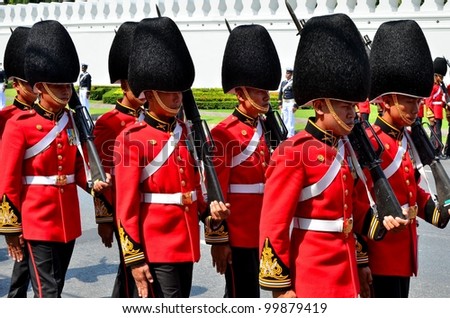 BANGKOK THAILAND - APRIL 9 : Soldiers parade and carry gun on April 9, 2012  in The Royal Funeral of HRH Princess Bejaratana Rajasuda of Thailand