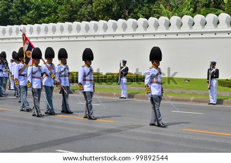 BANGKOK THAILAND - APRIL 9 : Military parade on April 9, 2012  in The Royal Funeral of HRH Princess Bejaratana Rajasuda of Thailand