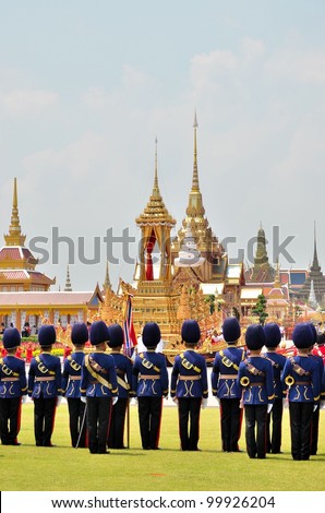 BANGKOK THAILAND - APRIL 9 : Soldier respect the royal urn on April 9, 2012  in The Royal Funeral of HRH Princess Bejaratana Rajasuda of Thailand