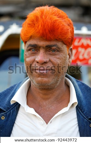 JODHPUR, INDIA - JANUARY 28: Unidentified Muslim Indian man with henna in  his hair on January 28, 2011 in Jodhpur, India. Henna is used to color  Muslims hair. - Stock Image - Everypixel