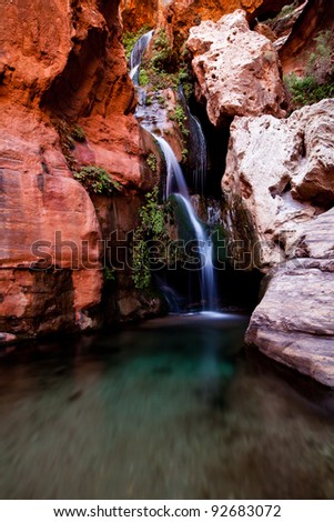 Wide angle shot of a waterfall in one of the side canyons along the Colorado River in the Grand Canyon