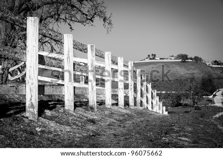 Black and White of White Aged Old Fence Along Trail in Paso Robles