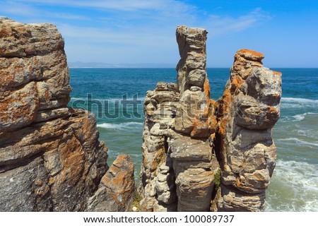 Rock formations on Hermanus Cliff Path between Siever\'s Point and Kwaaiwater, Western Cape, South Africa.