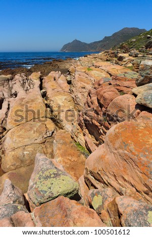 Colorful sandstone rocks near Buffels Bay, Table Mountain National Park Ã¢Â?Â? Cape of Good Hope Section, Cape Peninsula, Western Cape, South Africa.