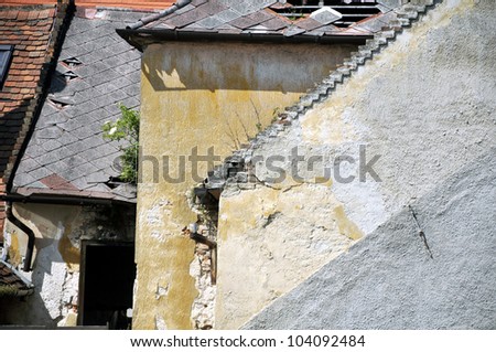 Damaged Old Ruins of Roofs and Buildings