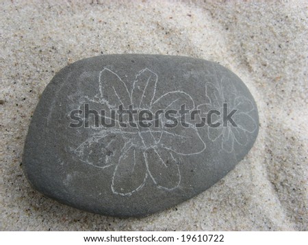 painting flower on the stone on the sand at the beach