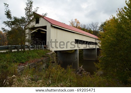 Mechanicsville Covered Bridge covered bridge in Ashtabula County, Ohio on a fall day