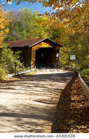Creek Road covered bridge in Ashtabula County, Ohio on a fall day