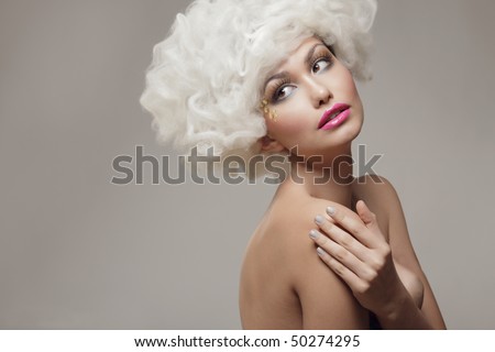 Beauty  sexy woman cloudy  white hair .Fashion Model.