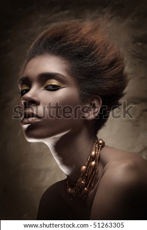 Black skin girl Beauty professional fashion model,studio shot with cool make up.Beautiful African American woman.