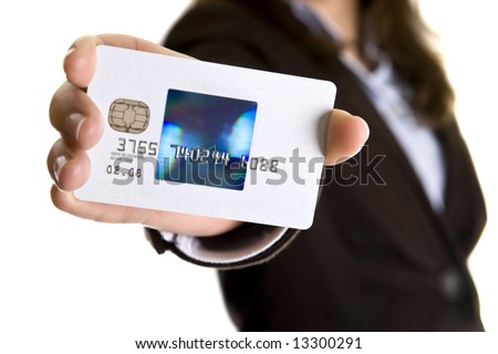 Businesswoman Showing Visa Credit Card - Credit Card Number And Date Are 