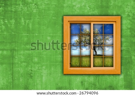 window with spring landscape view - landscape orientation