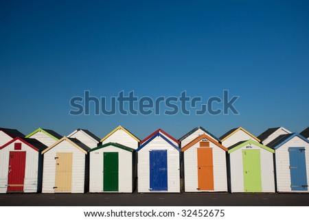 row of colorful beach hut - landscape orientation