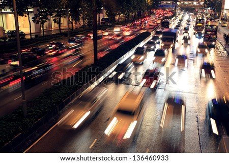 Busy highway at night