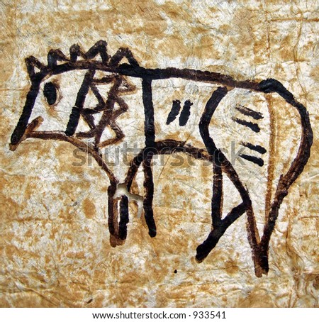 Primitive bark painting of animal (Tonga)