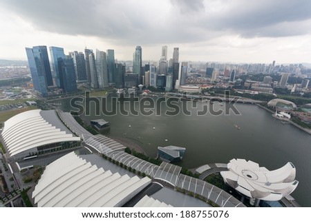 SINGAPORE - NOVEMBER 06, 2012: Rain clouds in the sky before the rain over Singapore. Weather in Singapore differs monsoon tropical climate, so here comes the big monthly rainfall.