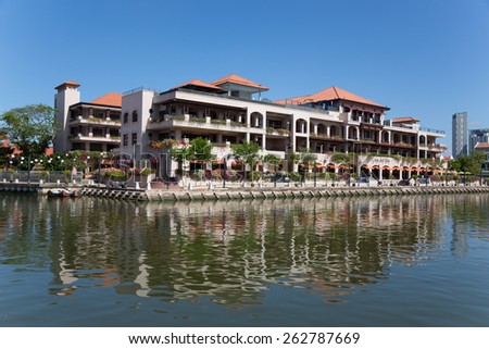 MALACCA, MALAYSIA - CIRCA JANUARY, 2015: Casa Del rio Melaka - 5-star Luxury Boutique hotel in Melaka built on the bank of the Melaka River, within sight of the main historical sites of Malacca.