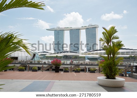 SINGAPORE - FEBRUARY 18, 2015: Marina Bay Sands is an Integrated Resort fronting Marina Bay in Singapore. It was opened in 2011 and features world\'s most expensive standalone casino.
