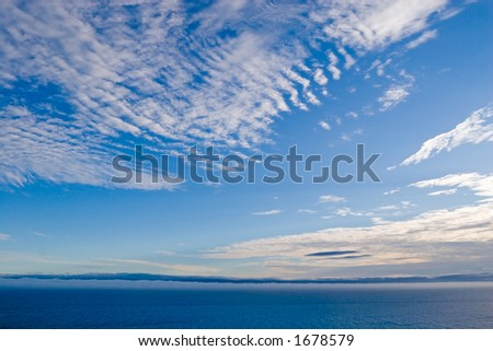 Sky. Sea. Evening. Nature. On horizon, on the sea the fog lays.Height of 200 meters.