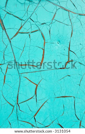 The cracked paint on metal.