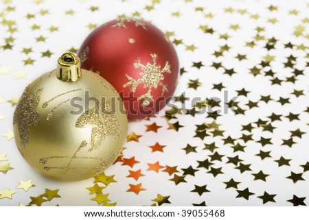 Christmas Balls and gold decoration stars