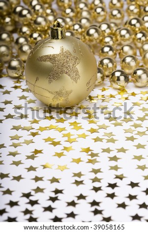 Gold decoration Christmas Balls and stars.
