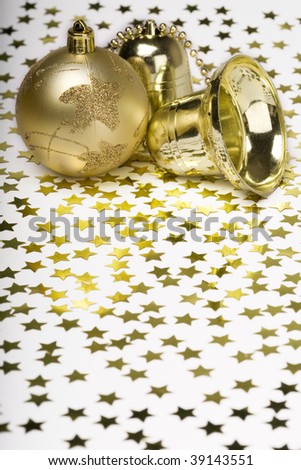 Gold decoration Christmas Ball and stars, handbells.