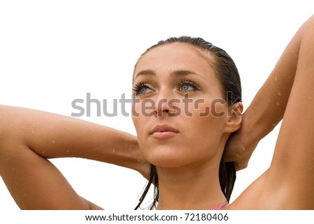 stock photo Beautiful girl after a swim in the sea Wet body and hair